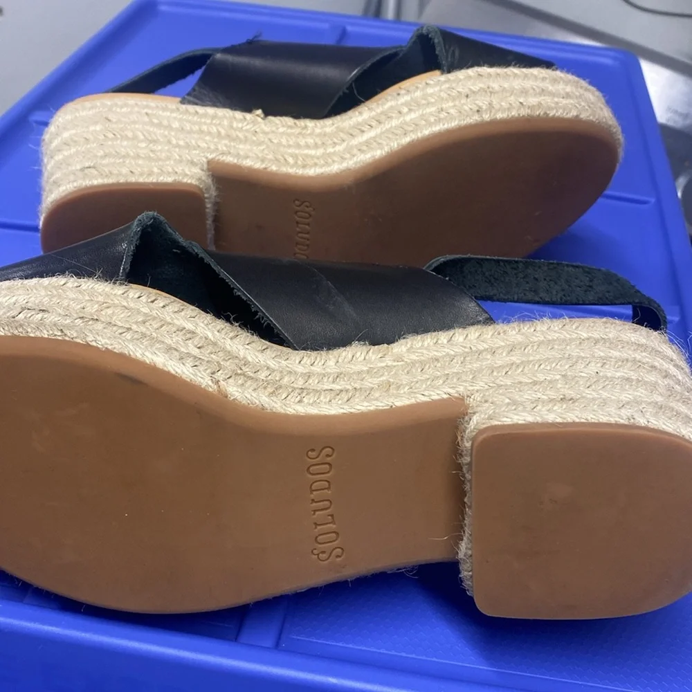 Soludos open-toe black leather platforms